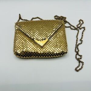 Vintage Gold Mesh Evening Bag Chain Strap Clutch Purse
